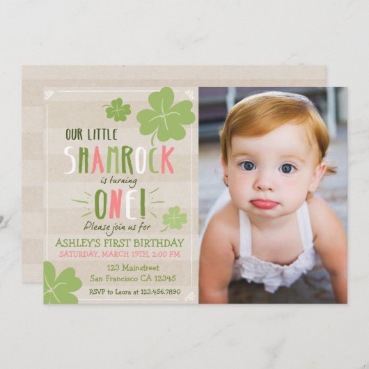 St. Patrick's Day 4 Leaf Clover Birthday Invite Kaart (Voorkant / Achterkant)