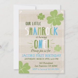 St. Patrick's Day 4 Leaf Clover Birthday Invite Kaart