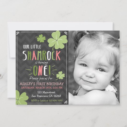 St. Patrick's Day 4 Leaf Clover Birthday Invite Kaart (Voorkant)