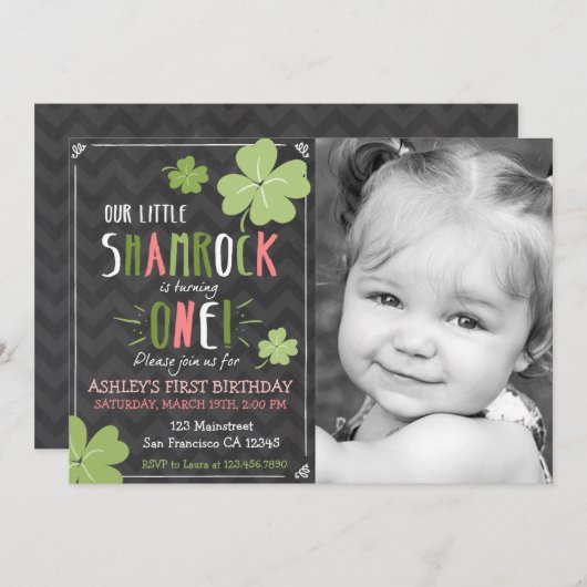St. Patrick's Day 4 Leaf Clover Birthday Invite Kaart (Voorkant / Achterkant)