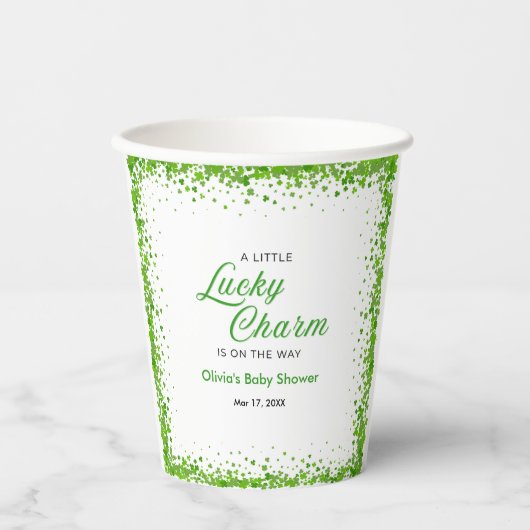 St Patrick's Day A Little Lucky Charm Baby Shower  Papieren Bekers (Voorkant)