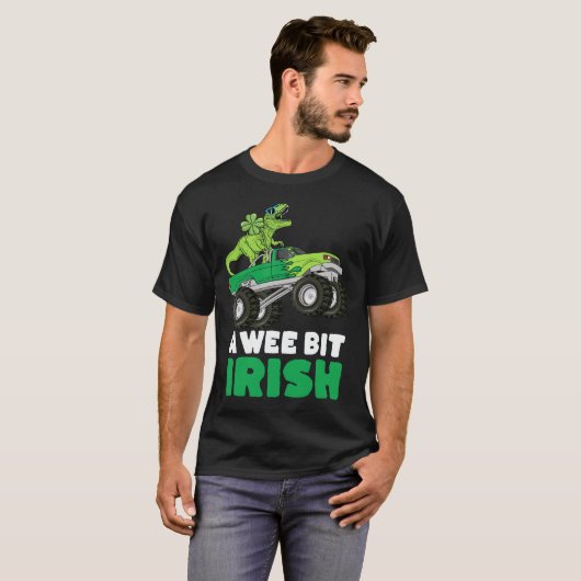 St Patricks Day A Wee Bit Irish TRex Monster Truck T-shirt (Voorkant volledig)