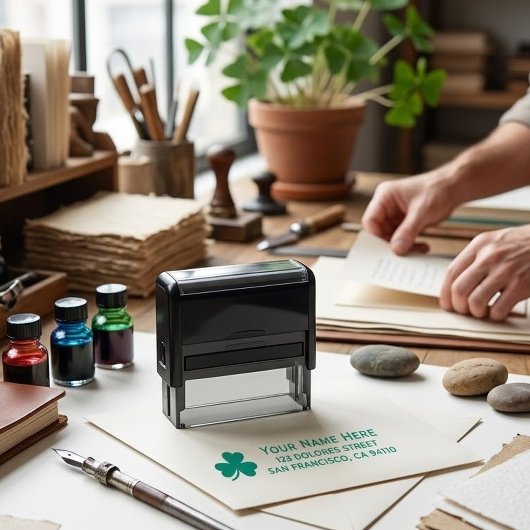 St. Patrick's Day Aangepaste Naam & Adres Klaver Zelfinktende Stempel