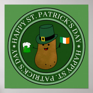 St. Patrick's Day Aardappel Met Een Hoed Poster