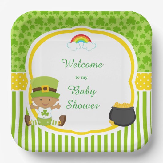 St Patrick's Day African American Boy Baby shower Papieren Bordje (Voorkant)