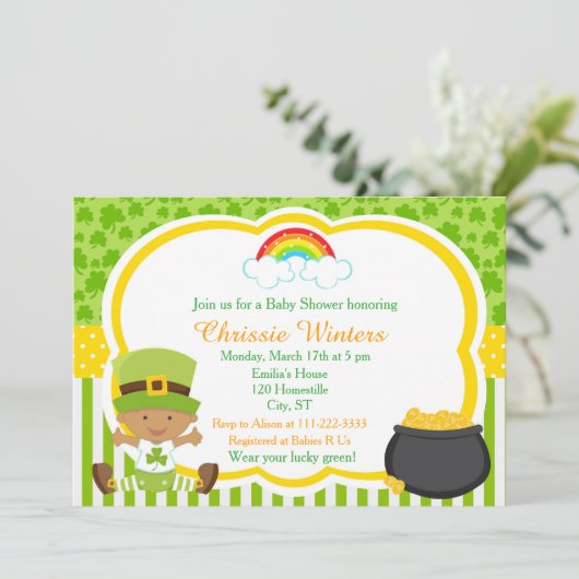 St Patrick's Day Afro-Amerikaans Baby shower Kaart (Staand voorkant)