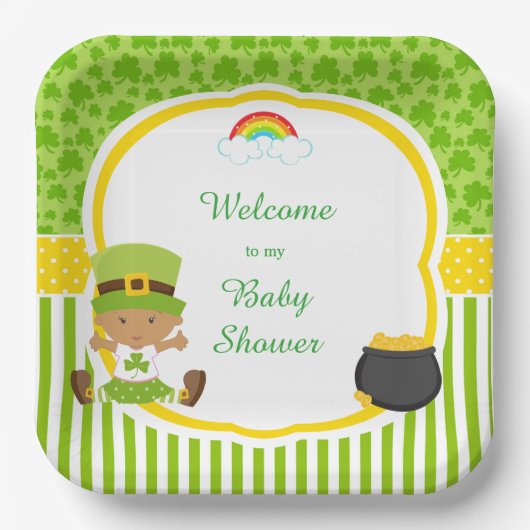 St Patrick's Day Afro-Amerikaans Meisje Baby showe Papieren Bordje (Voorkant)