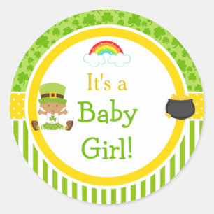 St Patrick's Day Afro-Amerikaans Meisje Baby showe Ronde Sticker