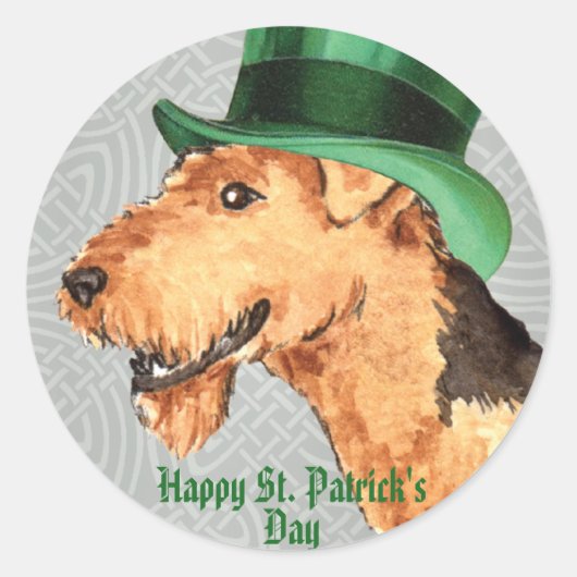 St. Patrick's Day Airedale Ronde Sticker (Voorkant)