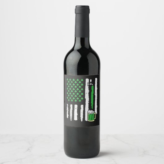 St Patricks Day Amerika Vlag Heilige Wijn Etiket (Voorkant)