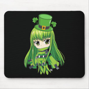 St. Patrick's Day Anime Girl met Shamrocks Muismat
