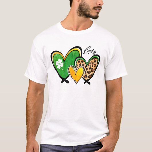 St. Patrick's Day Apparel Leopard Lucky Hearts Sha T-shirt (Voorkant)