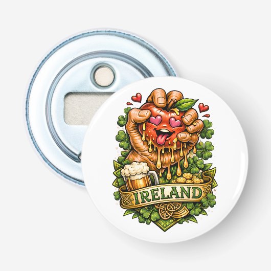 St. Patrick's Day Appelgekheid 🍀 Button Flesopener (Voorkant)