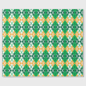 St Patrick's Day Argyle Plaid Groen Wit Sinaasappe Cadeaupapier (Vlak)