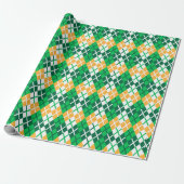 St Patrick's Day Argyle Plaid Groen Wit Sinaasappe Cadeaupapier (Uitgerold)