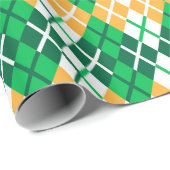 St Patrick's Day Argyle Plaid Groen Wit Sinaasappe Cadeaupapier (Rol Hoek)
