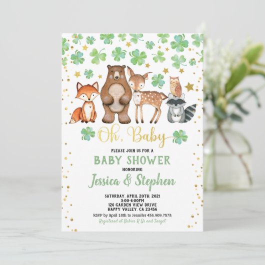 St Patrick's Day Baby shower Shamrock Animals Kaart (Staand voorkant)