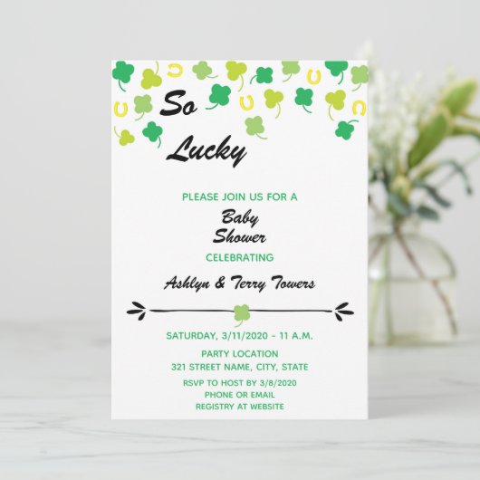 St. Patrick's Day Baby shower Uitnodiging (Staand voorkant)