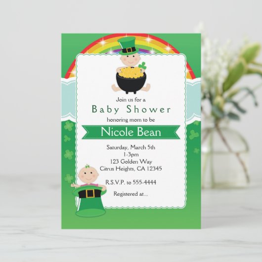 St. Patrick's Day Baby's Baby shower Uitnodiging (Staand voorkant)