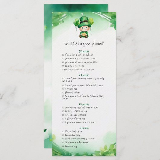 St. Patrick's Day babyshower spelkaart Menu (Voorkant / Achterkant)