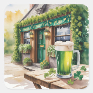 St Patrick's Day Bar Café Feest Vierkante Sticker