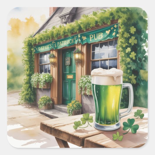 St Patrick's Day Bar Café Feest Vierkante Sticker (Voorkant)