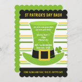 St Patrick's Day Bash Groene Top Hoed Stripes Invi Kaart (Voorkant / Achterkant)