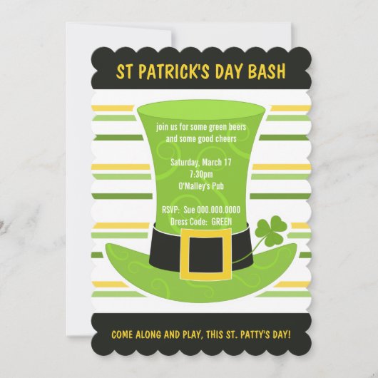 St Patrick's Day Bash Groene Top Hoed Stripes Invi Kaart (Voorkant)