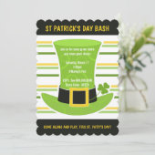 St Patrick's Day Bash Groene Top Hoed Stripes Invi Kaart (Staand voorkant)