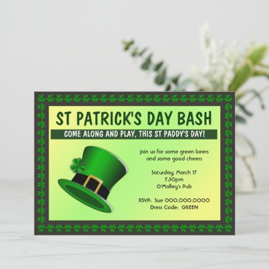 St Patrick's Day Bash Pet Uitnodiging (Staand voorkant)