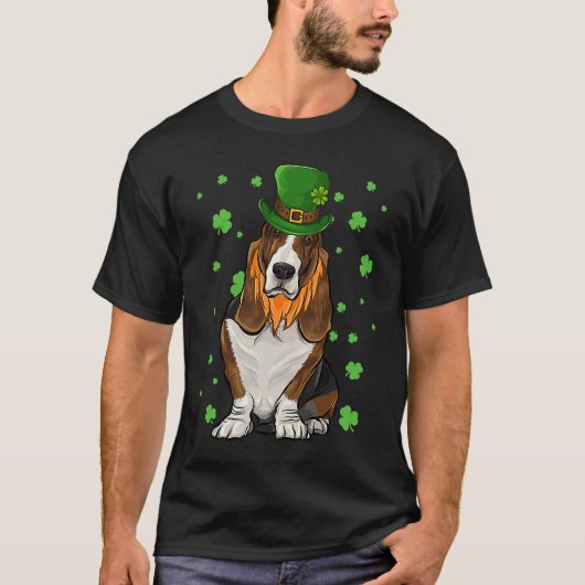 St Patricks Day Basset Hound Dog Shamrock T-shirt (Voorkant)
