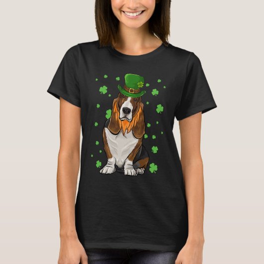 St Patricks Day Basset Hound Dog Shamrock T-shirt (Voorkant)