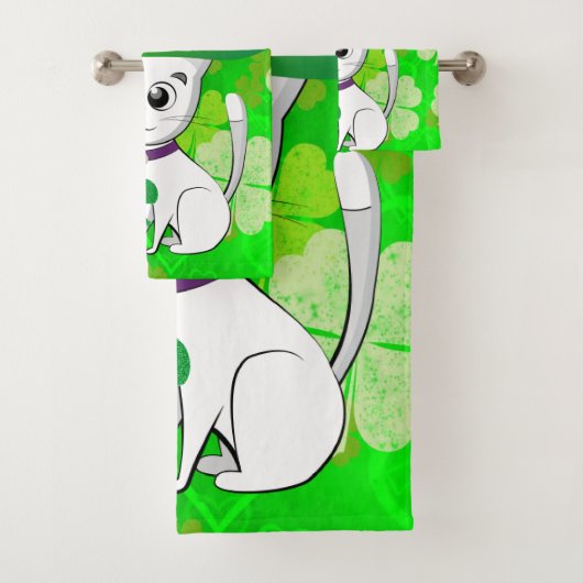 St. Patrick's Day Bathroom Towel Set Cat Bad Handdoek (Insitu)