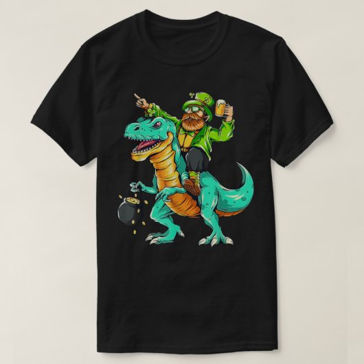 St Patrick's Day Bearded Riding Dinosaur Shamrock T-shirt (Design voorkant)