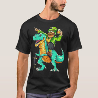 St Patrick's Day Bearded Riding Dinosaur Shamrock T-shirt
