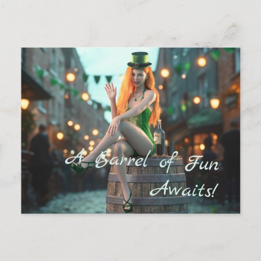 St Patrick's Day Beauty Zittend op een vat Briefkaart (Voorkant)