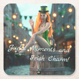 St Patrick's Day Beauty Zittend op een vat Kartonnen Onderzetters