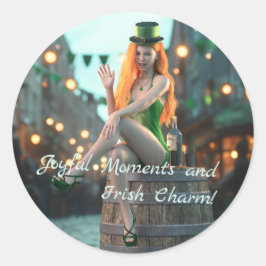 St Patrick's Day Beauty Zittend op een vat Ronde Sticker