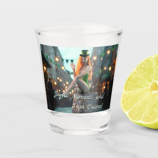 St Patrick's Day Beauty Zittend op een vat Shot Glas (Voorkant)
