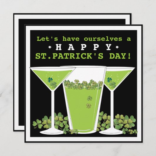 St. Patricks Day Beer en Martini Party Invitation Kaart (Voorkant / Achterkant)
