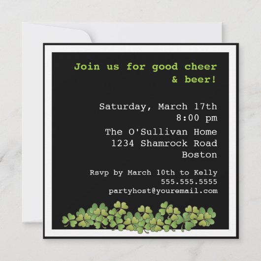 St. Patricks Day Beer en Martini Party Invitation Kaart (Achterkant)