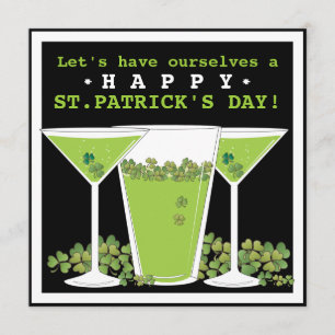 St. Patricks Day Beer en Martini Party Invitation Kaart