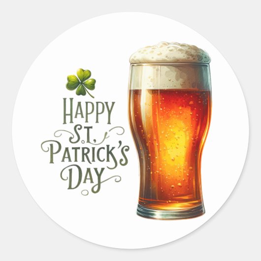 St Patrick's Day Beer Green Shamrock Illustratie Ronde Sticker (Voorkant)