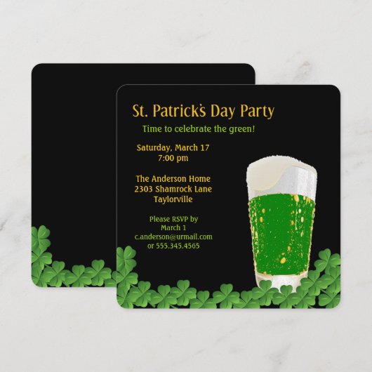 St. Patrick's Day Beer Invitation Kaart (Voorkant / Achterkant)
