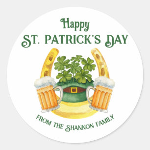St. Patrick's Day Beer Mokken en Lucky Hoefijzer Ronde Sticker