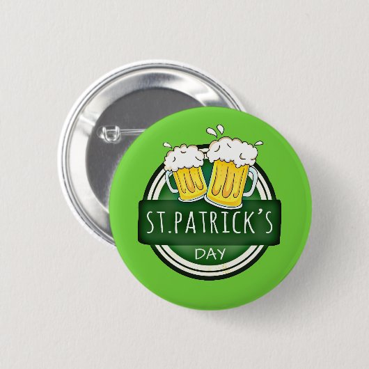 St. Patrick's Day, Beer Mokken, Irish Green Ronde Button 5,7 Cm (Voorkant /achterkant)