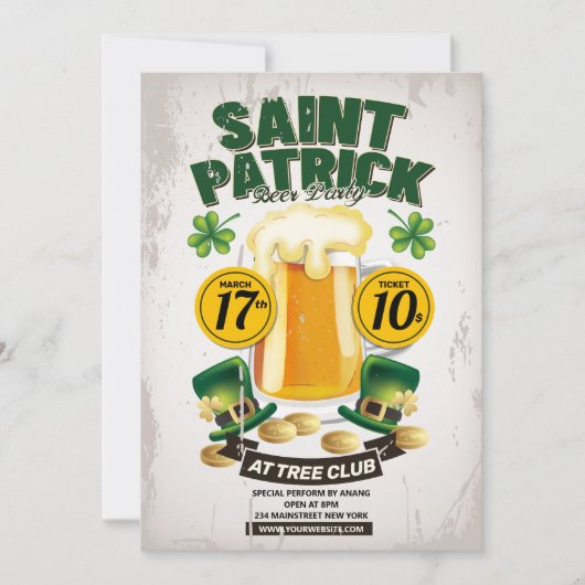 St Patrick's Day Beer Party Invitation Kaart (Voorkant)
