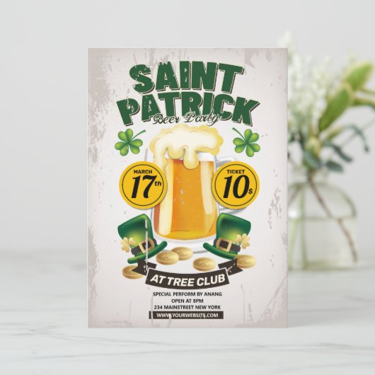 St Patrick's Day Beer Party Invitation Kaart (Staand voorkant)