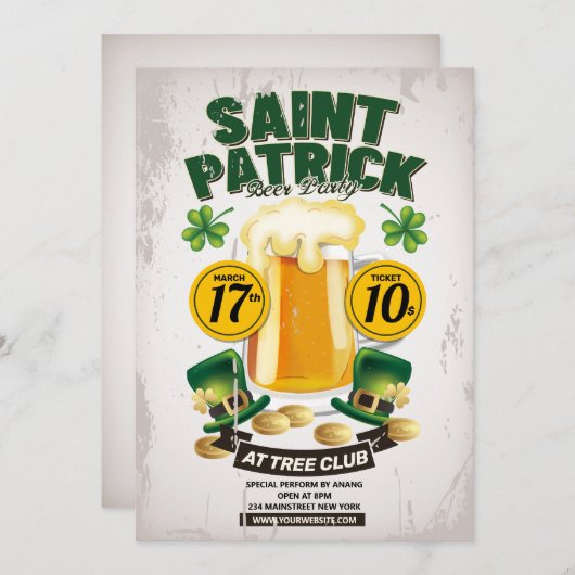 St Patrick's Day Beer Party Invitation Kaart (Voorkant / Achterkant)