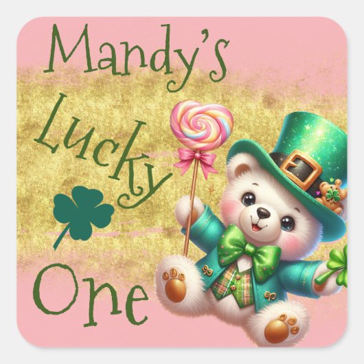 St.Patrick's Day Beer Roze Verjaardag Lucky One Vierkante Sticker (Voorkant)